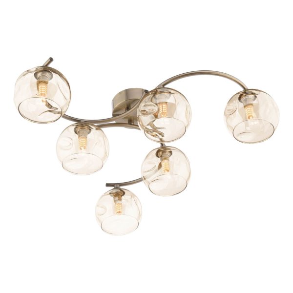 Nakita 6 Light Semi Flush Antique Brass Champagne Dimpled Glass