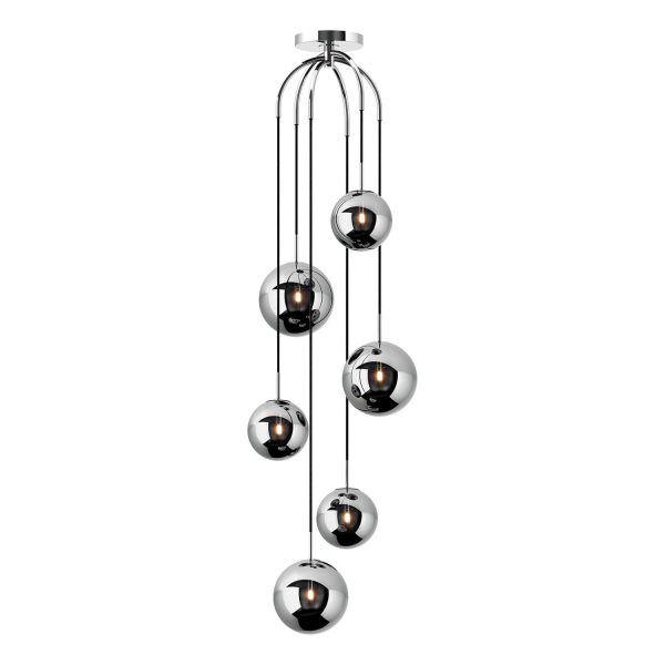 Nico 6 Light Cluster Pendant Polished Chrome Smoked Glass