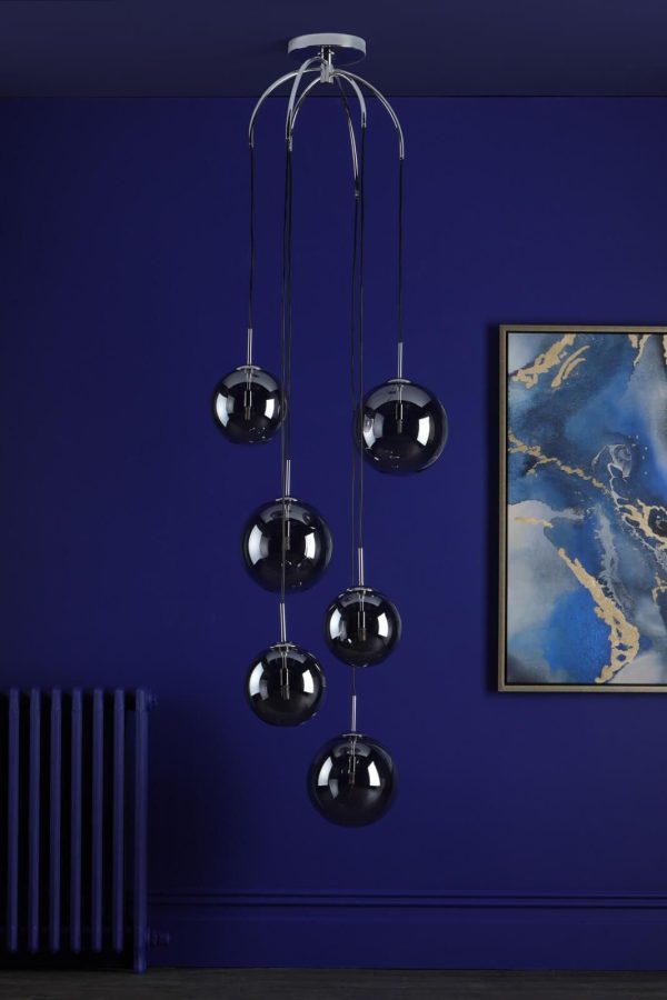 Nico 6 Light Cluster Pendant Polished Chrome Smoked Glass - Image 3