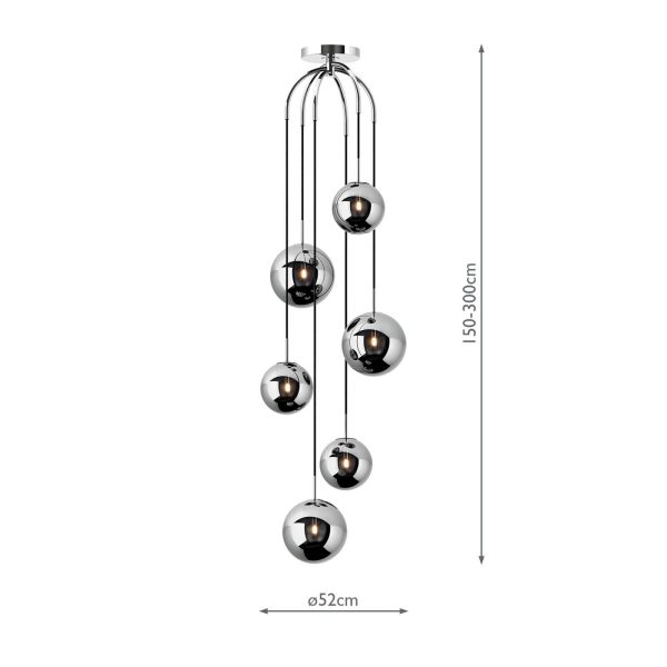 Nico 6 Light Cluster Pendant Polished Chrome Smoked Glass - Image 4