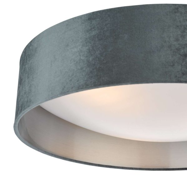 Nysa 3 Light Flush Velvet Dark Grey Shade 60cm - Image 3