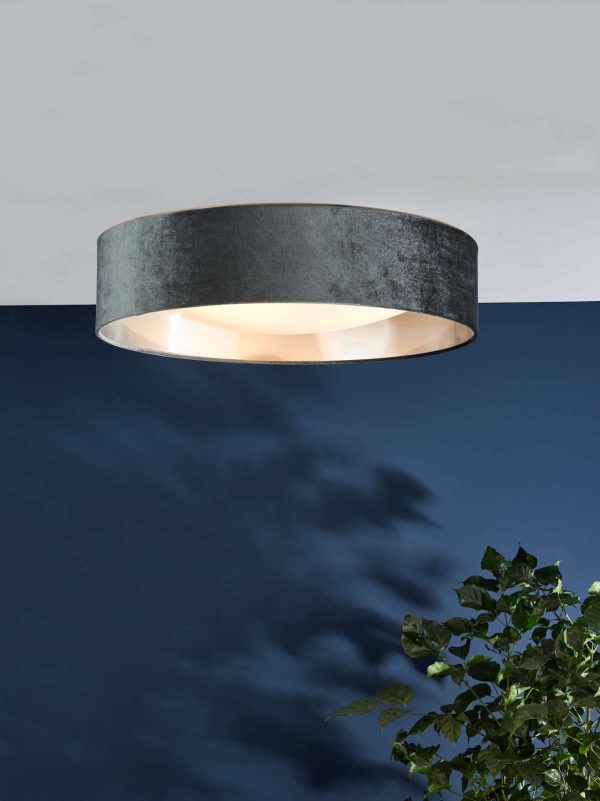 Nysa 3 Light Flush Velvet Dark Grey Shade 60cm - Image 4