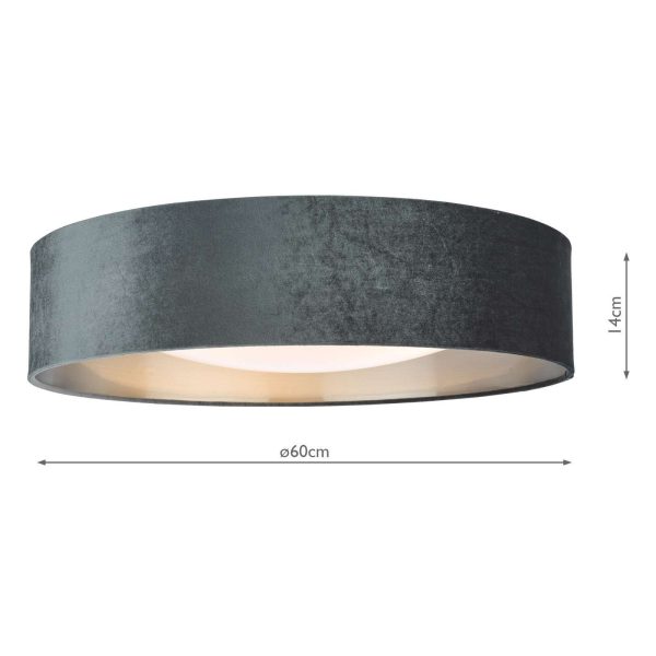 Nysa 3 Light Flush Velvet Dark Grey Shade 60cm - Image 5