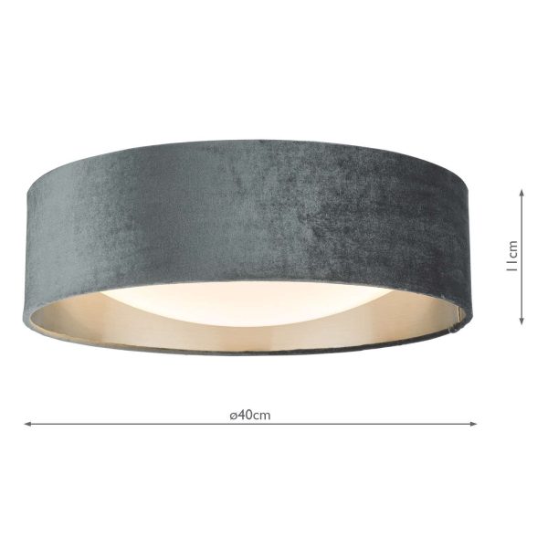 Nysa 2 Light Flush Velvet Dark Grey Shade 40cm - Image 6