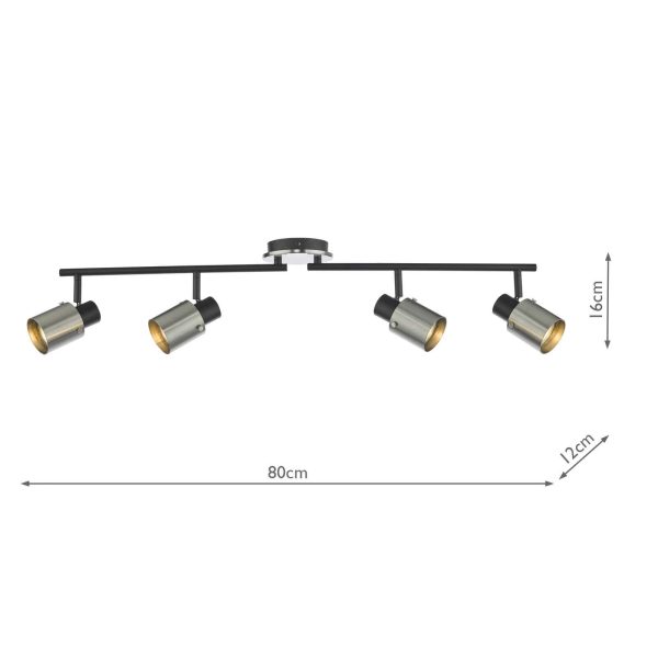 Ryan 4 Light Bar Spotlight Brushed Nickel Matt Black - Image 5