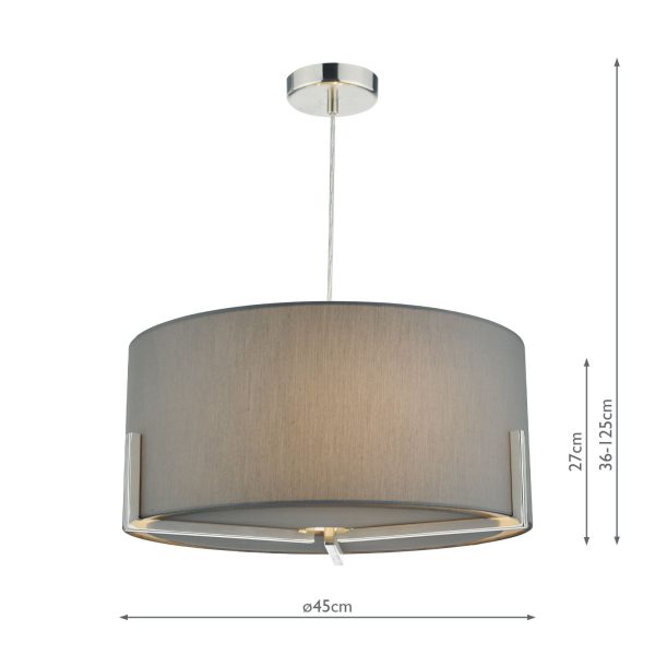 Santino Pendant Satin Chrome With Grey Cotton Shade - Image 3