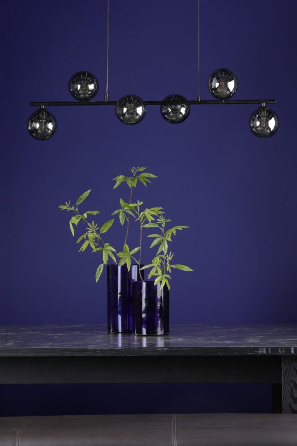 Spiral 6 Light Bar Pendant Matt Black Smoked Glass - Image 2