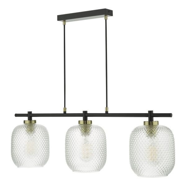 Tehya 3 Light Bar Pendant Matt Black Textured Glass - Image 2