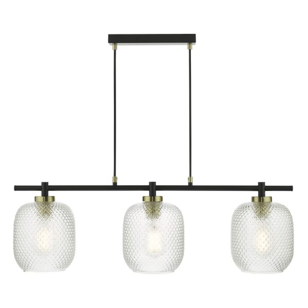 Tehya 3 Light Bar Pendant Matt Black Textured Glass - Image 3