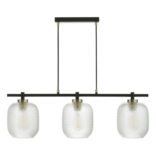 Tehya 3 Light Bar Pendant Matt Black Textured Glass - Image 4