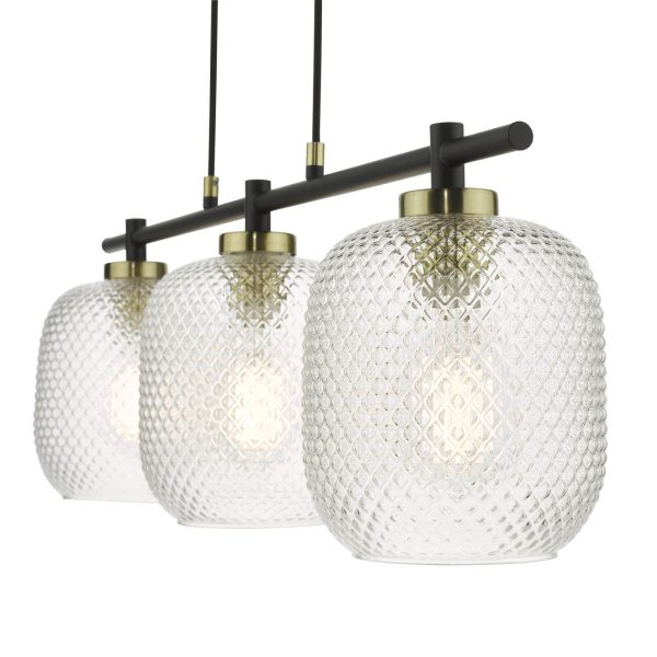 Tehya 3 Light Bar Pendant Matt Black Textured Glass - Image 5