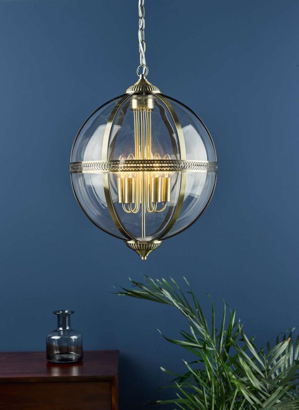 Vanessa 5 Light Lantern Antique Brass Glass - Image 4