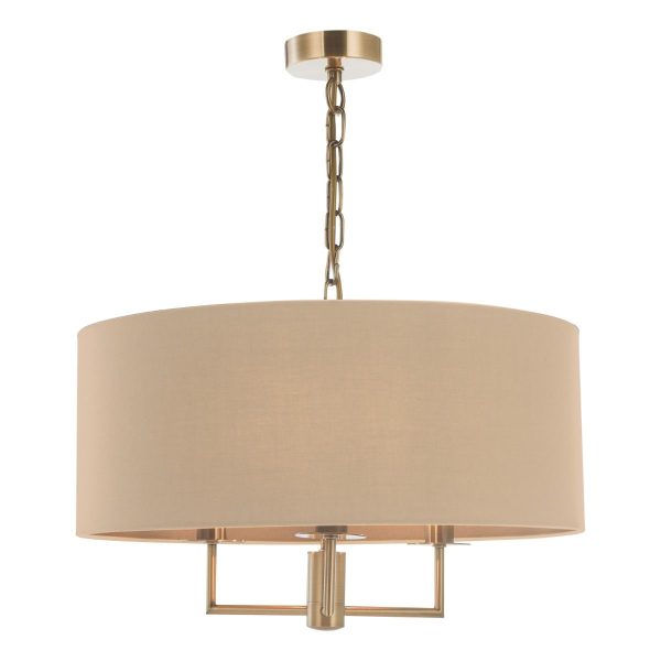 Jamelia 3 Light Shadelier Antique Brass Taupe Shade