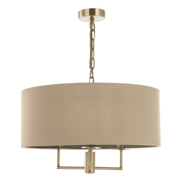 Jamelia 3 Light Shadelier Antique Brass Taupe Shade - Image 2