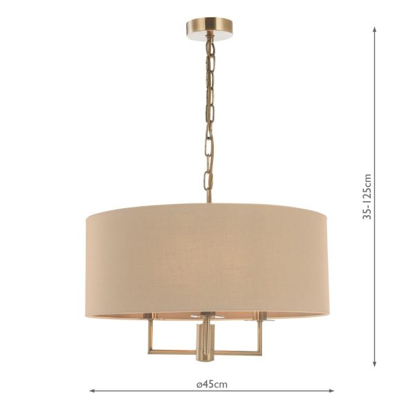 Jamelia 3 Light Shadelier Antique Brass Taupe Shade - Image 3