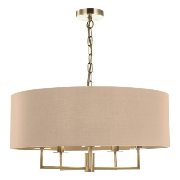 Jamelia 5 Light Shadelier Antique Brass Taupe Shade