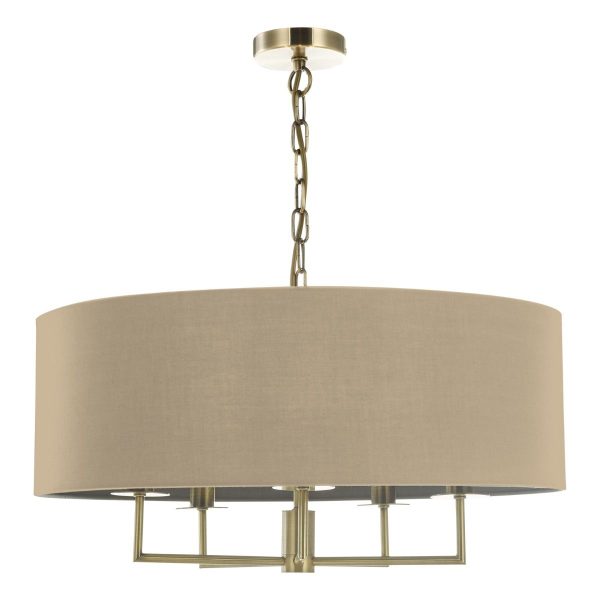 Jamelia 5 Light Shadelier Antique Brass Taupe Shade - Image 2