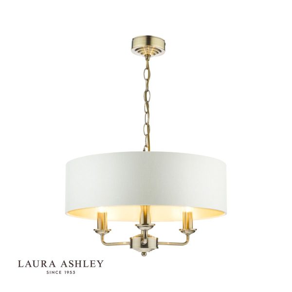 Laura Ashley Sorrento 3lt Pendant Antique Brass With Ivory Shade