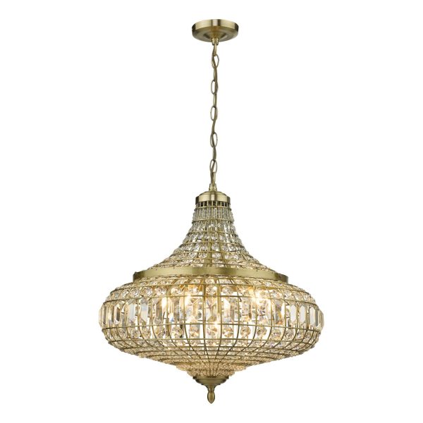 Asmara 6 Light Pendant Antique Brass Crystal