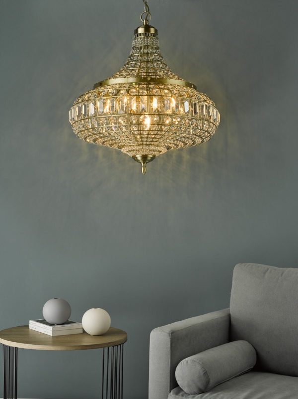 Asmara 6 Light Pendant Antique Brass Crystal - Image 7