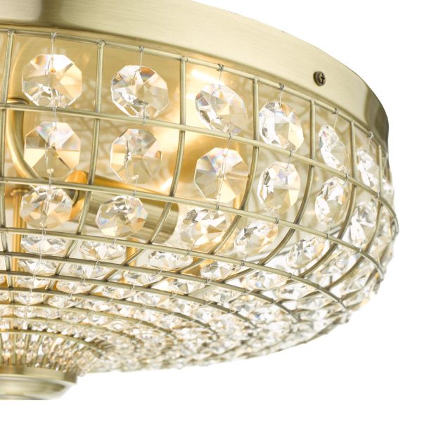 Asmara 5 Light Flush Antique Brass Crystal - Image 4