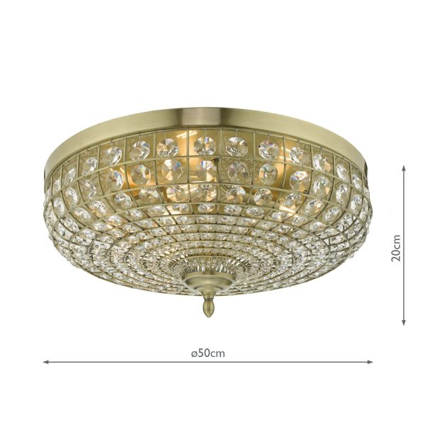 Asmara 5 Light Flush Antique Brass Crystal - Image 6