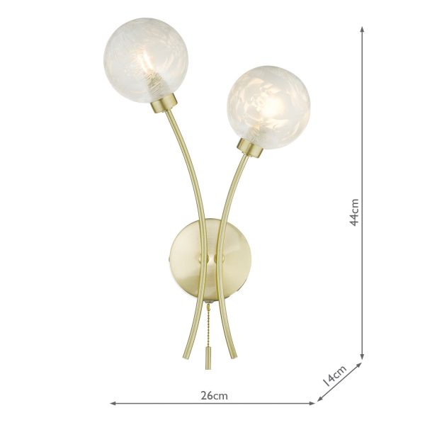 Avari 2 Light Wall Light Satin Brass Glass - Image 6