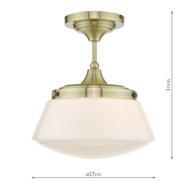 Caden Semi Flush Antique Brass Opal Glass IP44 - Image 7