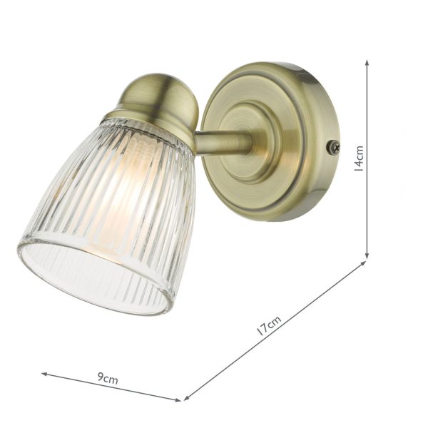 Cedric Single Spotlight Antique Brass Glass IP44 - Image 7