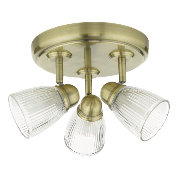 Cedric 3 Light Spotlight Antique Brass Glass IP44 - Image 2