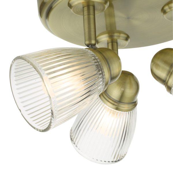 Cedric 3 Light Spotlight Antique Brass Glass IP44 - Image 3