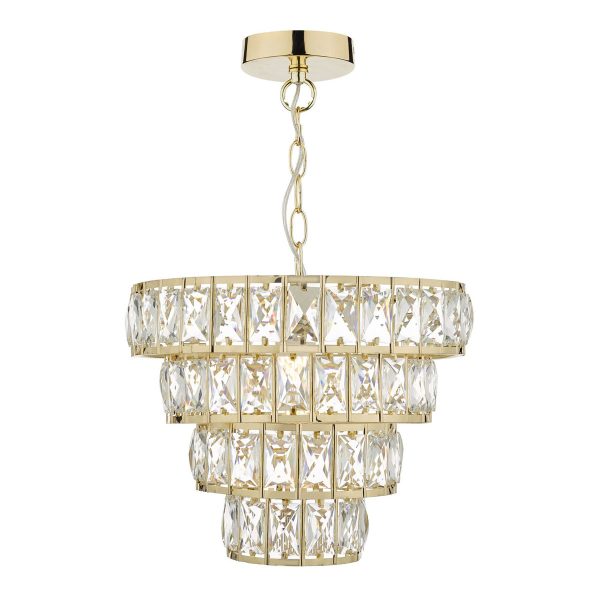 Cerys 1 Light 4 Tier Pendant Crystal & Gold