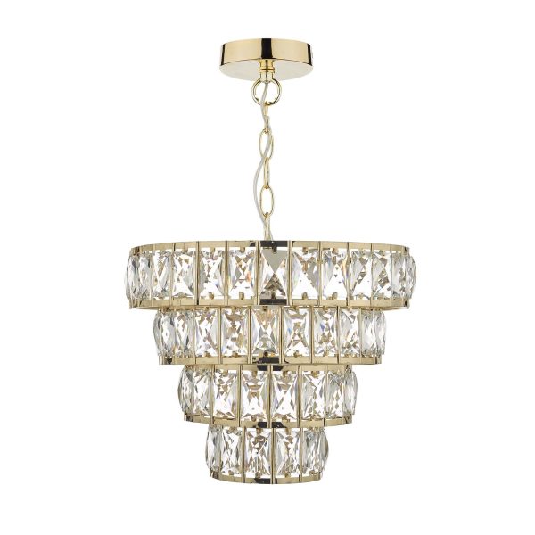 Cerys 1 Light 4 Tier Pendant Crystal & Gold - Image 2