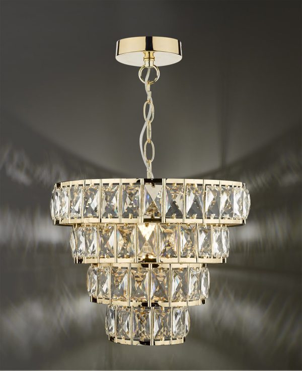 Cerys 1 Light 4 Tier Pendant Crystal & Gold - Image 4