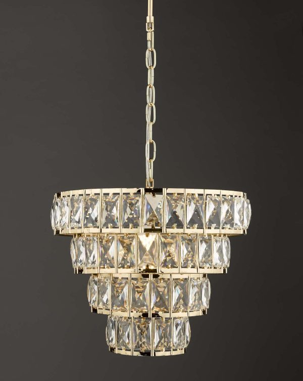 Cerys 1 Light 4 Tier Pendant Crystal & Gold - Image 5