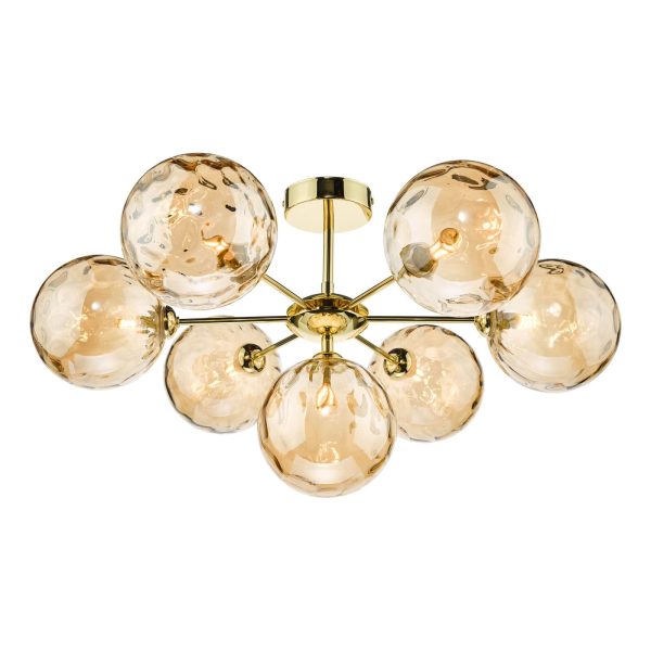 Cohen 7 Light Semi Flush Polished Gold Champagne Glass