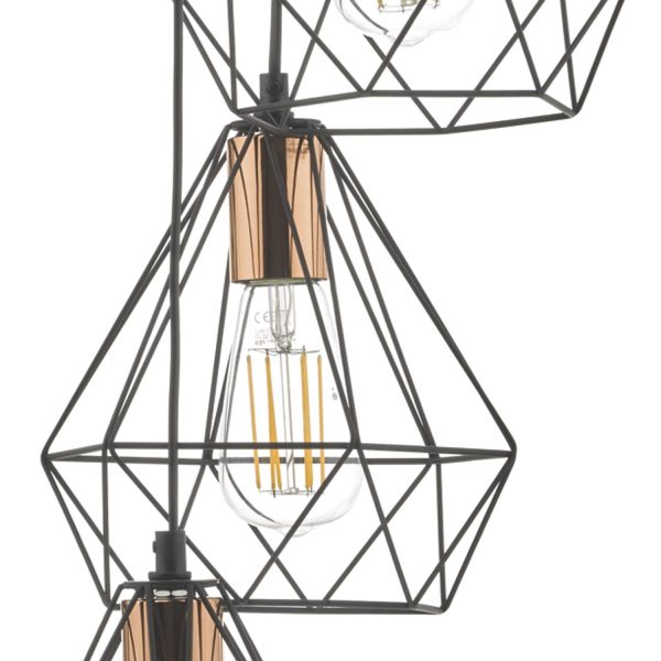 Deyon 3lt Cluster Pendant Black & Copper - Image 4