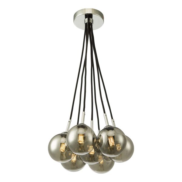 Elpis 7 Light Cluster Pendant Polished Chrome Smoked Glass