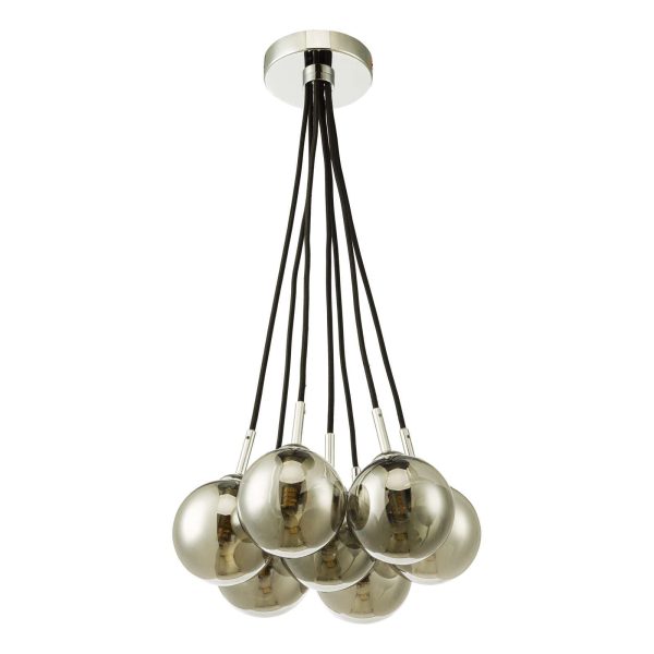 Elpis 7 Light Cluster Pendant Polished Chrome Smoked Glass - Image 2