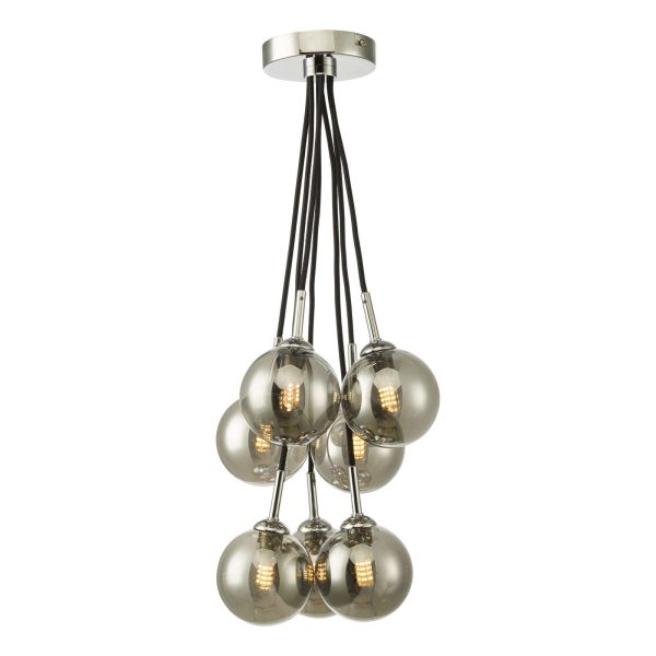 Elpis 7 Light Cluster Pendant Polished Chrome Smoked Glass - Image 3