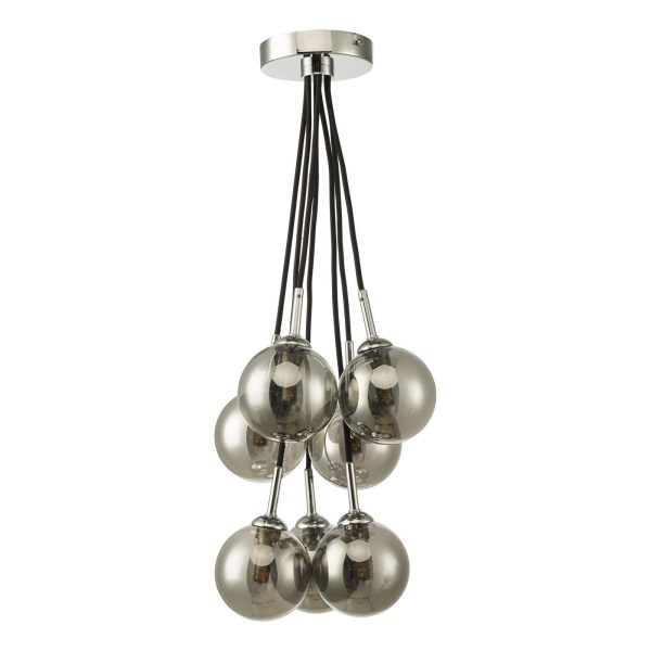 Elpis 7 Light Cluster Pendant Polished Chrome Smoked Glass - Image 4