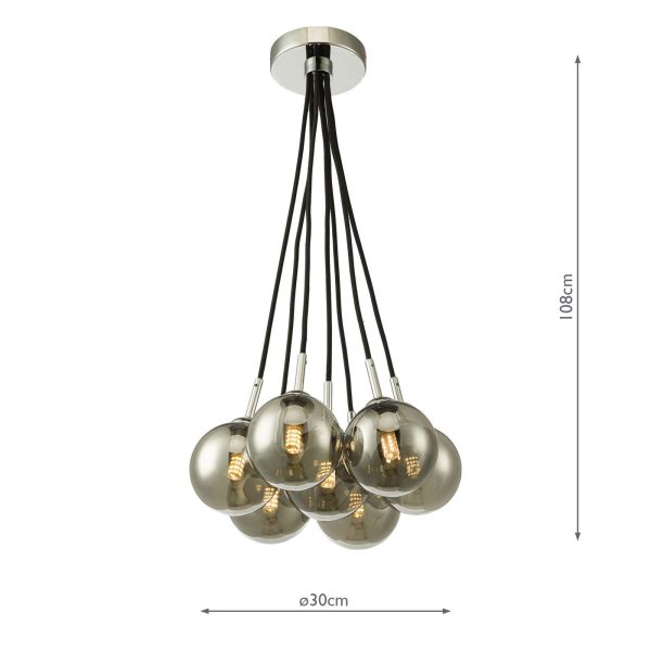 Elpis 7 Light Cluster Pendant Polished Chrome Smoked Glass - Image 8