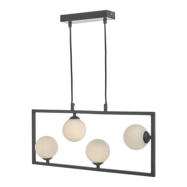 Ensio 4 Light Pendant Matt Black & Opal Glass