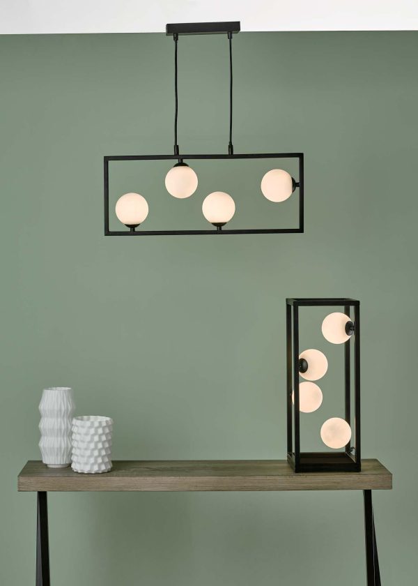 Ensio 4 Light Pendant Matt Black & Opal Glass - Image 4