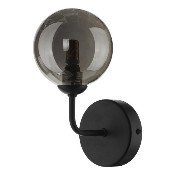 Feya 1 Light Wall Light Matt Black Smoked Glass - Image 2