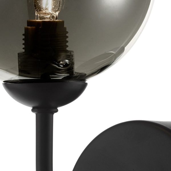 Feya 1 Light Wall Light Matt Black Smoked Glass - Image 3