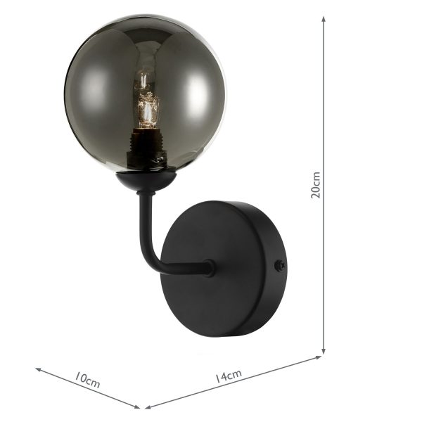 Feya 1 Light Wall Light Matt Black Smoked Glass - Image 6