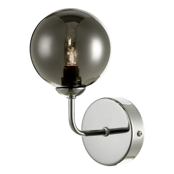 Feya 1 Light Wall Light Polished Chrome Smoked Glass