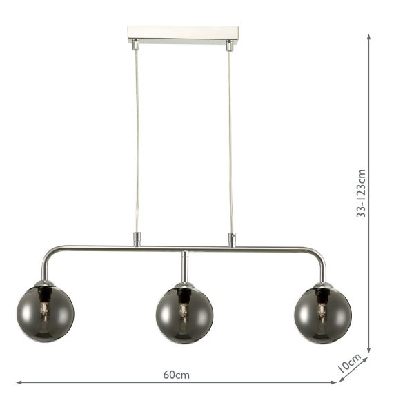 Feya 3 Light Bar Pendant Polished Chrome Smoked Glass - Image 5