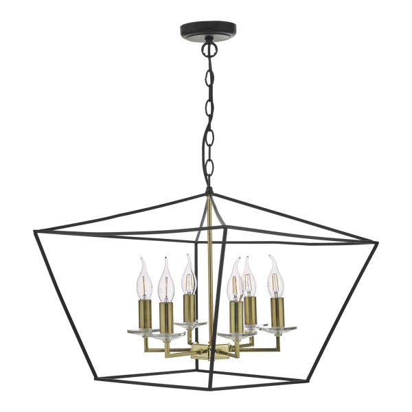 Gretchen 6 Light Pendant Matt Black & Polished Brass - Image 2